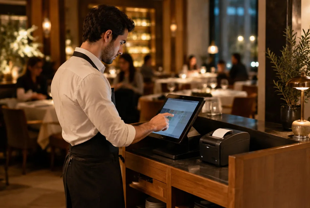 Postazione comande di un ristorante con stampante termica