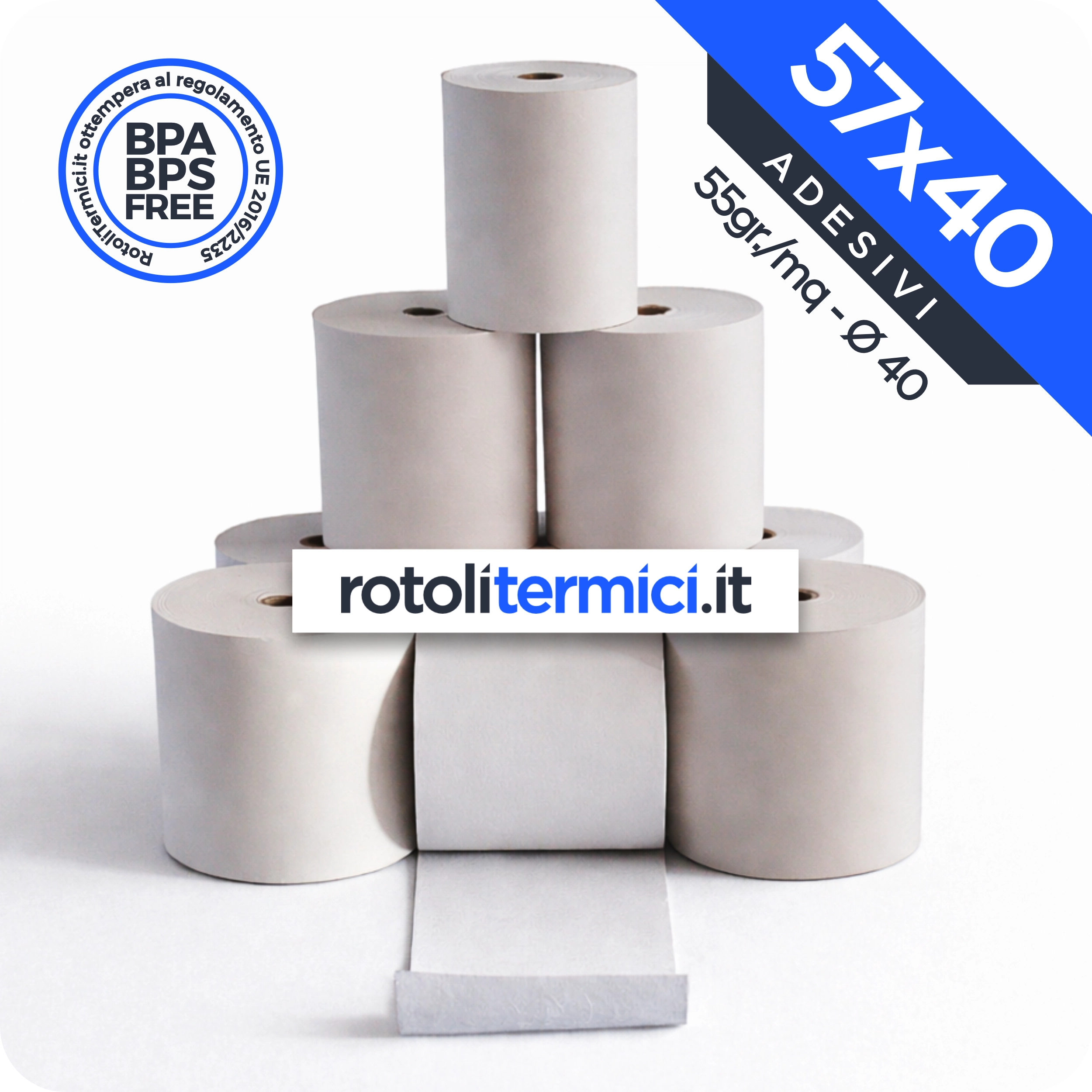 Rotoli Termici Adesivi 57x40 - 55gr - Omologati Anima 40 (57x40x55)
