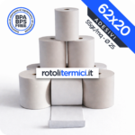 Rotoli Termici Adesivi 62x20 - 55gr - Omologati Anima 25 (62x20x55)