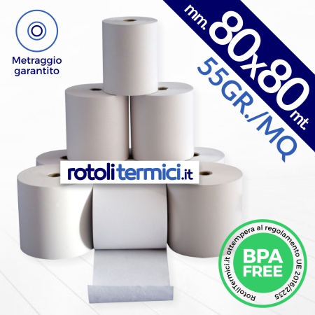 Rotoli Carta Termica 80×80 / Misura mm. 80 x 80 mt. 55gr./mq –