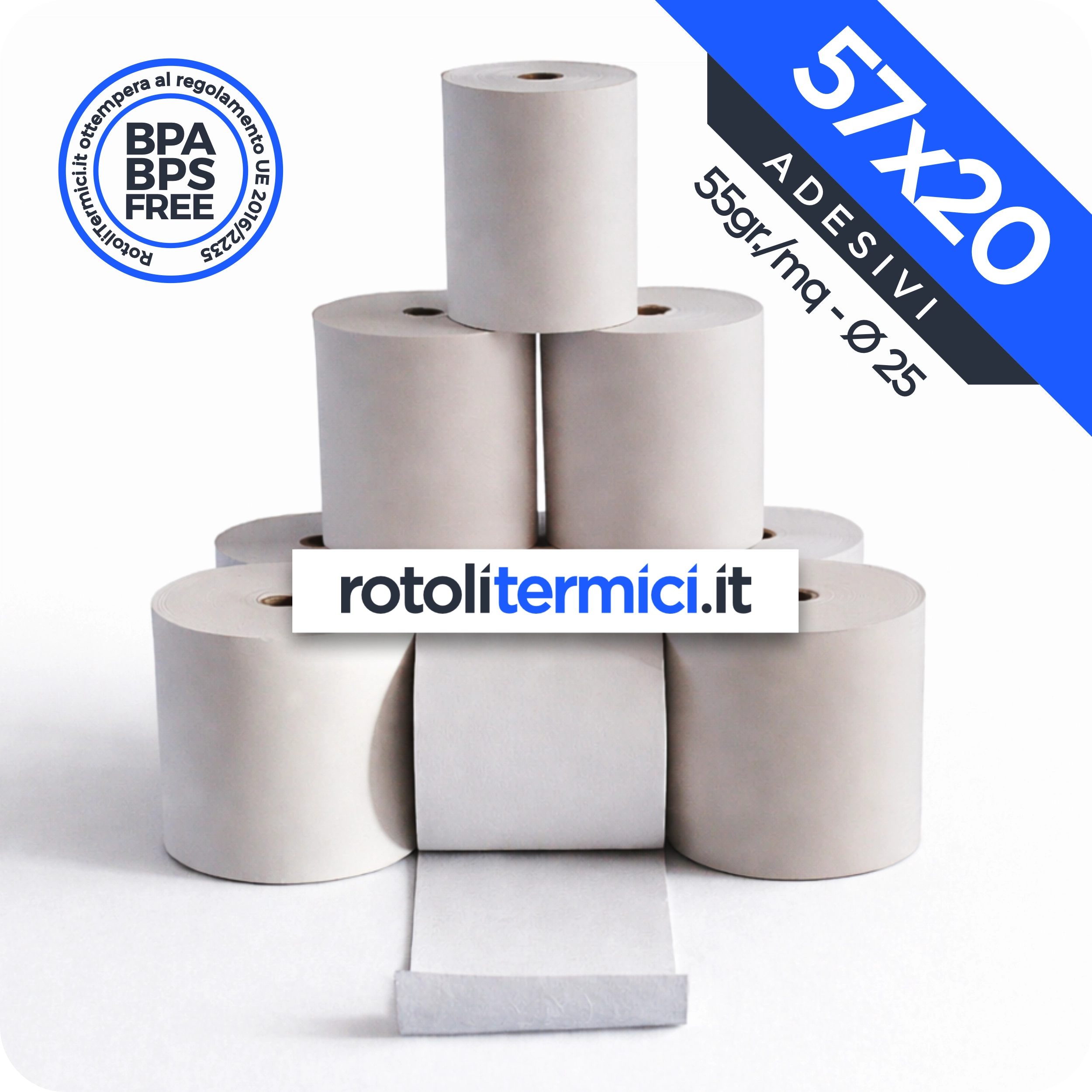 Rotoli Termici Adesivi 57x20 - 55gr - Omologati Anima 25 (57x20x55)