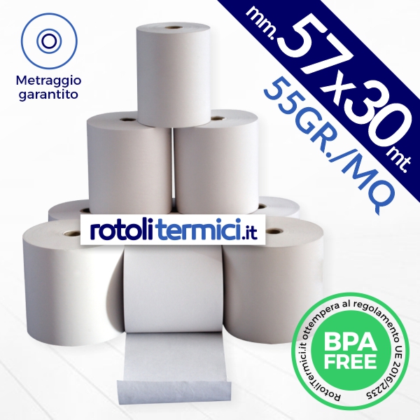 10 rotoli termici per registratori di cassa 57X30 - Ddisponibili anche in  scatola da 60pz