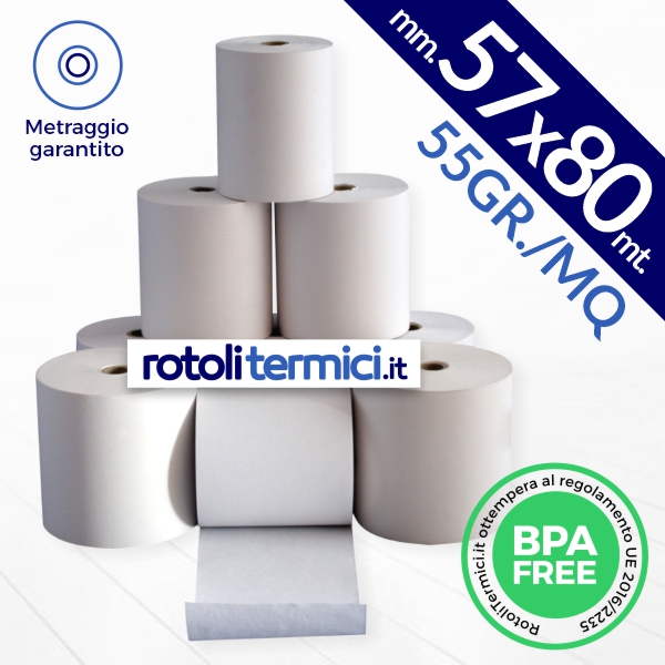 Rotoli Carta Termica 57×80 / Misura mm. 57 x 80 mt. 55gr./mq